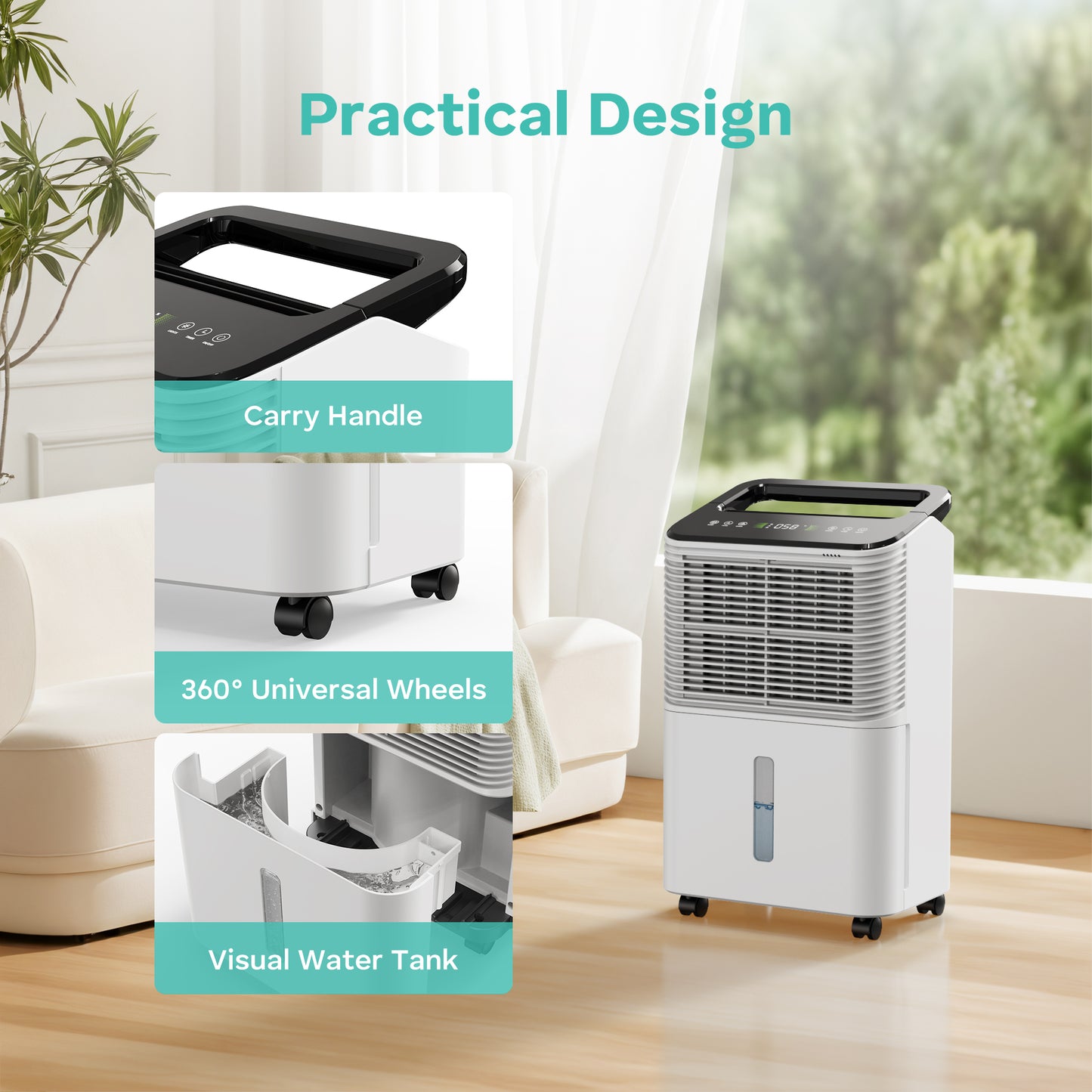 TABYIK 12 Pint Dehumidifier,Dehumidifier for Basements,Home,Large Room,Bathroom,Auto Mode with Drain Hose,Smart Humidity Control,2.3L Water Tank,up to 1500 Sq.ft