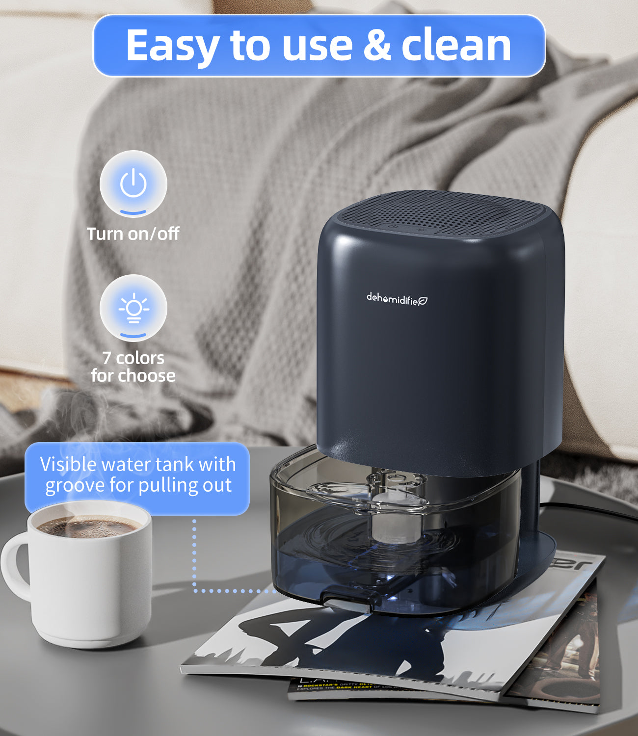 Dehumidifier,TABYIK 35 OZ Small Dehumidifiers for Room for Home, Quiet with Auto Shut Off, Dehumidifiers for Bedroom (280 sq. ft), Bathroom, RV, Closet,Blue