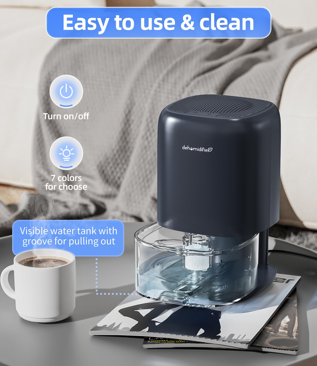 TABYIK Dehumidifier, 35 OZ Small Dehumidifiers for Room for Home, Quiet with Auto Shut Off, Dehumidifiers for Bedroom (280 sq. ft), Bathroom, RV, Closet,Blue