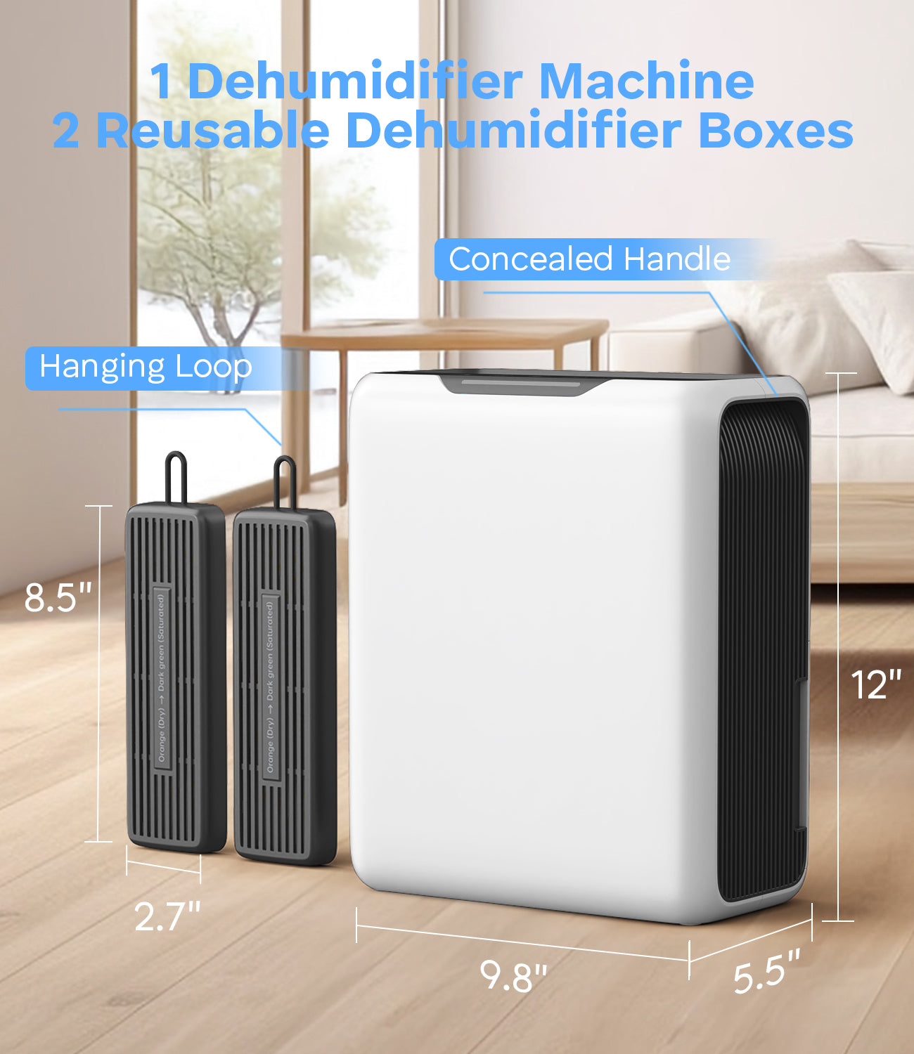 TABYIK Dehumidifiers for Home, 101oz Dehumidifier & 2pack Rechargeable Dehumidifying Boxes - Auto Shut Off Auto Defrost Quiet Dehumidifiers for Bathroom Room Wardrobe Closet Trailer RV