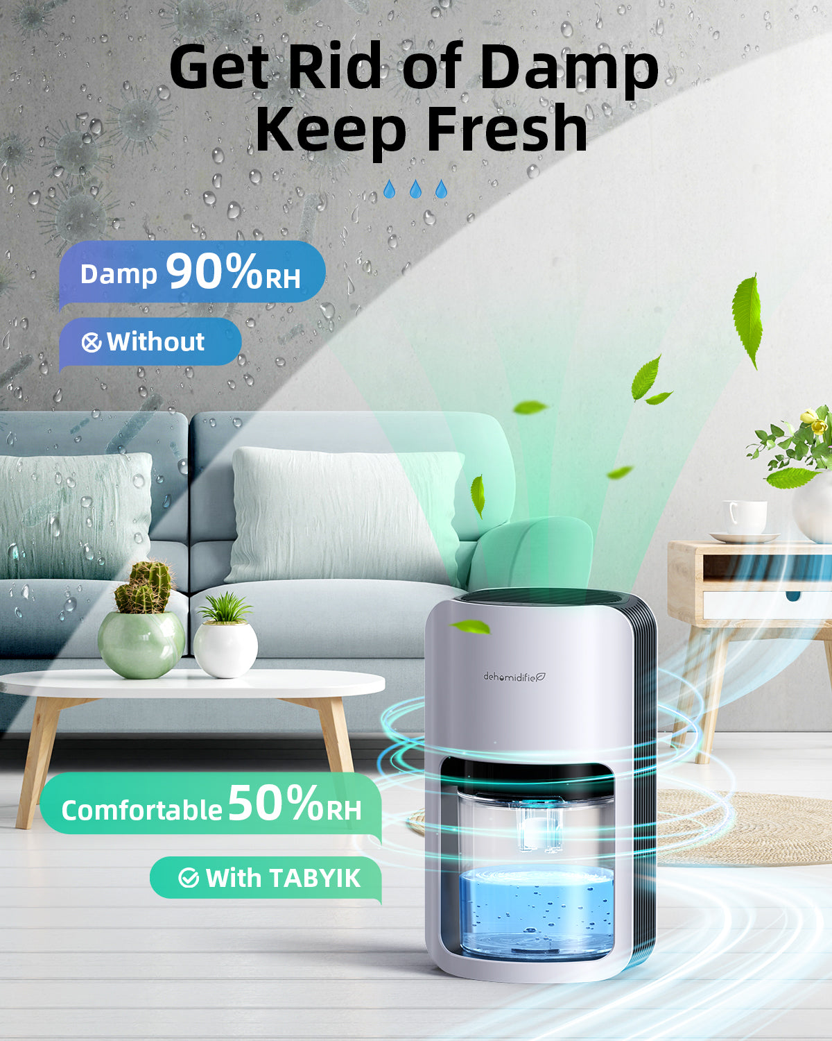 TABYIK Dehumidifiers for Home, 42oz Dehumidifier for Bathroom, Dehumidifiers for Room with Auto Shut Off, Auto Defrost Quiet Dehumidifiers for Bedroom Wardrobe Closet Trailer RV